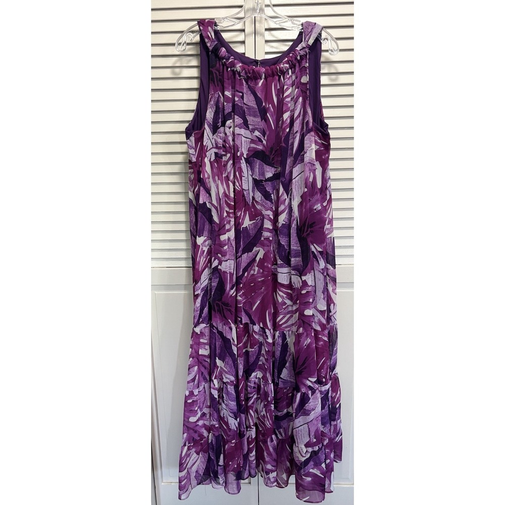 Maggie Barnes‎ Floral Purple Chiffon Maxi Dress Gathered Halter 2XL Ruffle Lined